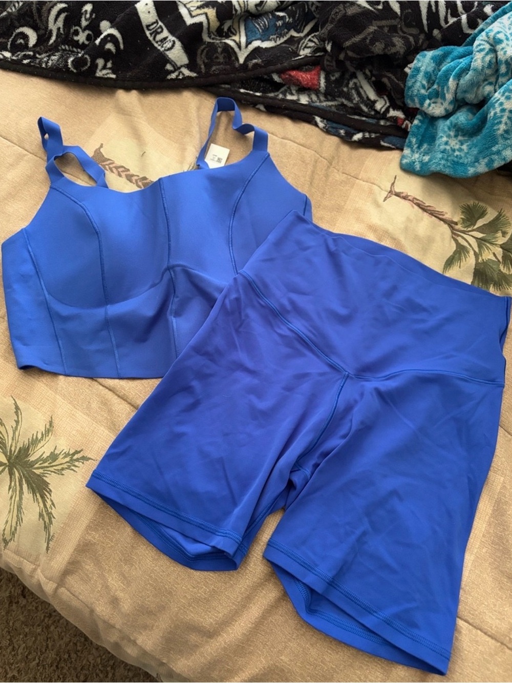 Aerie NWT Blue Active Crop Top Bra (sz large) with Biker Short (sz medium) Set